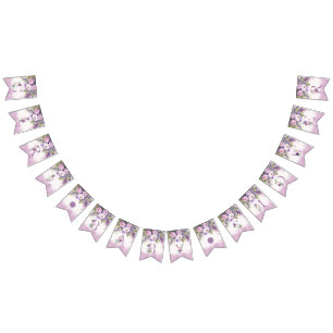 Bannière À Fanions Fleurs de jardin violet et rose Baby shower fille