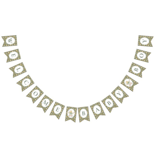 Bannière À Fanions Floral Carriage Baby Boy Bunting Banner | Sage (Tout)