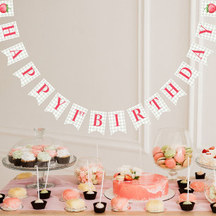 Bannière À Fanions Fraise d'aquarelle Berry Premier anniversaire