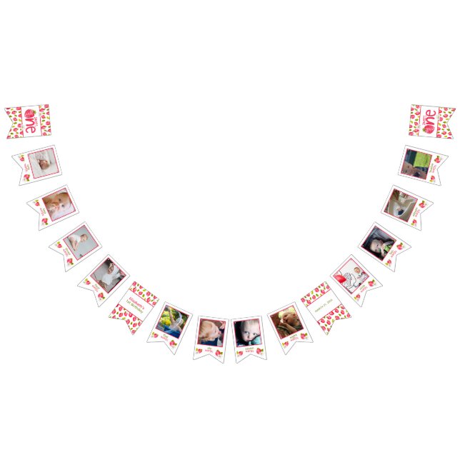 Bannière À Fanions Fraise Premier anniversaire 12 mois Photo (Tout)