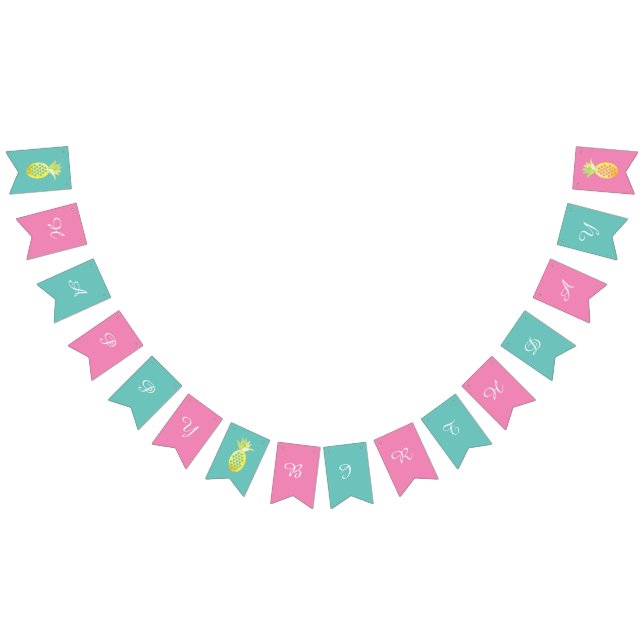 Bannière À Fanions Fruits d'ananas Rose Joyeux pavés d'anniversaire (Tout)