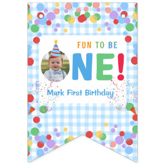 Bannière À Fanions Fun to Be One Photo First Birthday bunting banner