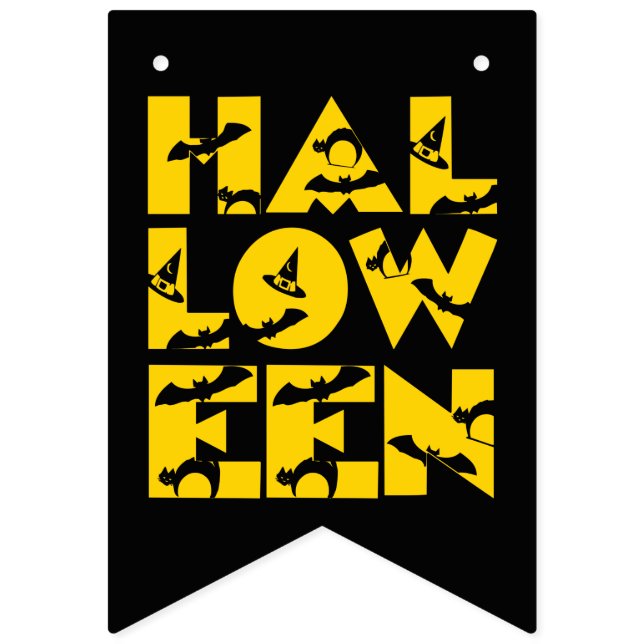 Bannière À Fanions Funny Scary Black Chat Sorcière Casquette Texte Ha (Premier drapeau)