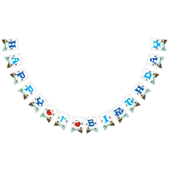 Bannière À Fanions Garçons 1er anniversaire Pêche thème Joyeux BIrthd (Tout)