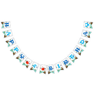 Bannière À Fanions Garçons 4e anniversaire Pêche thème Joyeux anniver