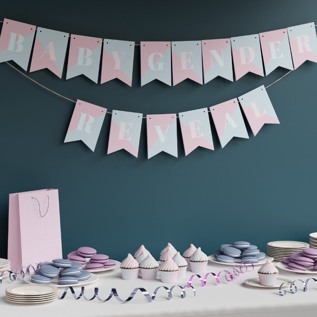 Bannière À Fanions Genre Révéler rose et bleu Baby shower moderne (Pink and Blue Bunting Flags for your Gender Reveal Baby Shower)