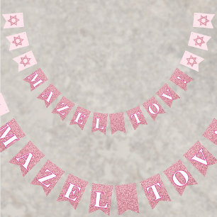 Bannière À Fanions Glam Pink Sparkle Girl Mazel Tov Bat mitzvah