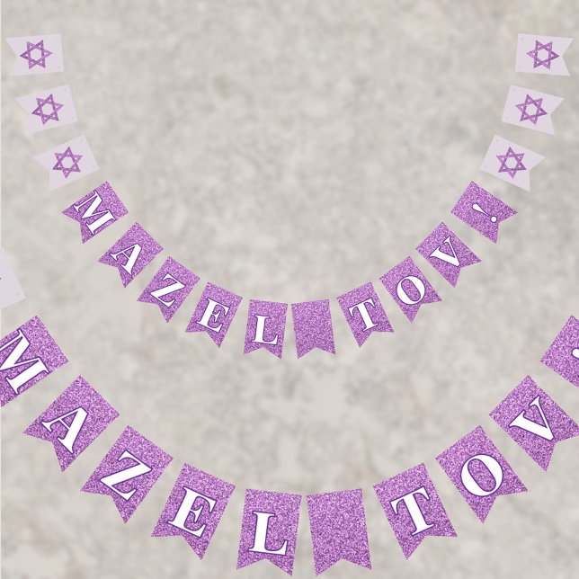 Bannière À Fanions Glam Purple Éperkle Girl Mazel Tov Bat mitzvah (A fun faux glitter bunting flag banner in purple adds a little something to the party. MAZEL TOV!)