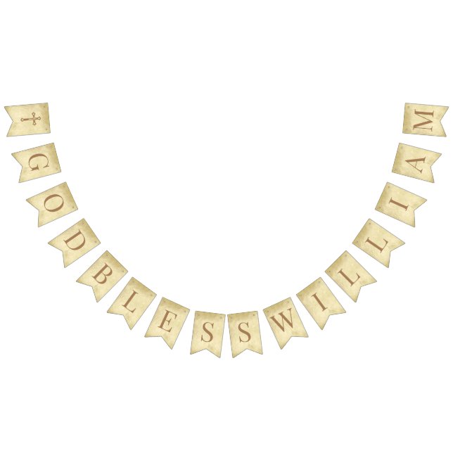 Bannière À Fanions God Bless 7 Letters Brown Parchment Confirmation (Tout)