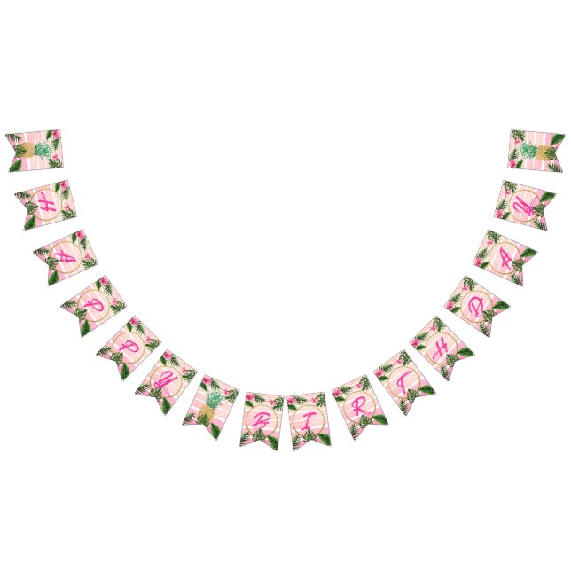 Bannière À Fanions Gold tropical Aloha Joyeux anniversaire  (Tout)