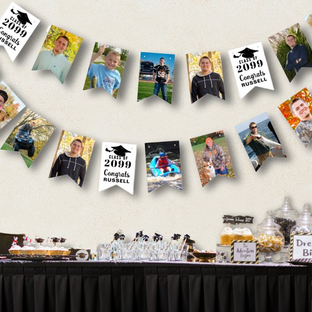 Bannière À Fanions Graduation 12 Photos Classe Année Félicats Nom (Créateur téléchargé)