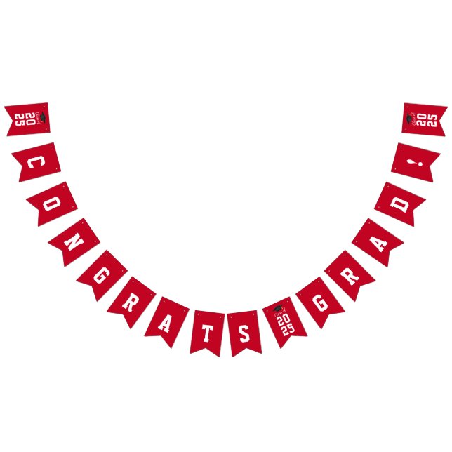 Bannière À Fanions Graduation 2025 Félicitations Grand Rouge Blanc (Tout)