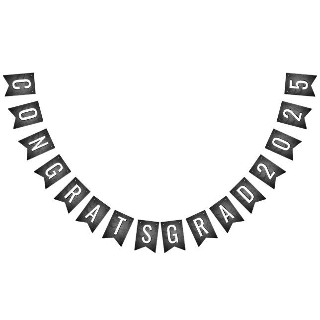 Bannière À Fanions Graduation 2025 Texte Sur Assiette Noire (Tout)