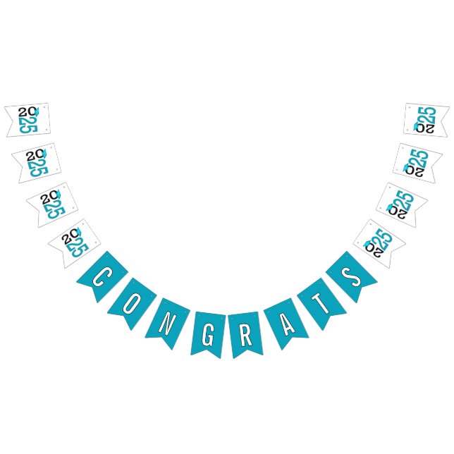 Bannière À Fanions Graduation 2025 Turquoise et noir (Tout)