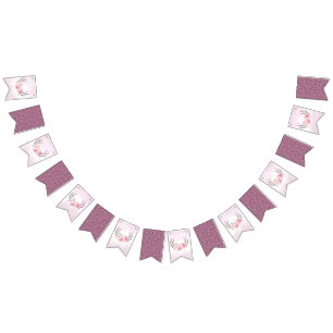 Bannière À Fanions Guirlande de fête d'anniversaire rose aux bois flo