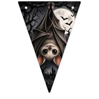 Bannière À Fanions Halloween Cute Bats Spooky Moon Bunting Garland