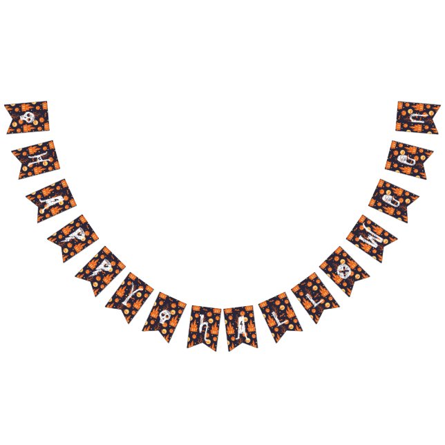 Bannière À Fanions Halloween Éffrayant House Bats Arbres Citrouille F (Tout)