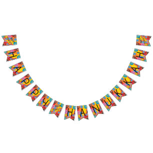 Bannière À Fanions Hanoukka Swallowtail Banner Dancing Dreidels