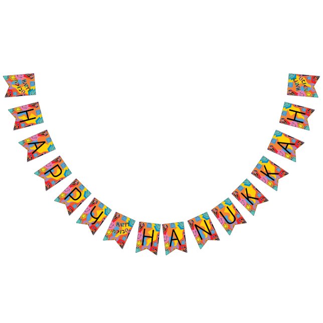 Bannière À Fanions Hanoukka Swallowtail Banner Dancing Dreidels (Tout)