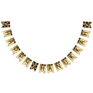 Bannière À Fanions Hanoukka Swallowtail Banner Gold Carreaux