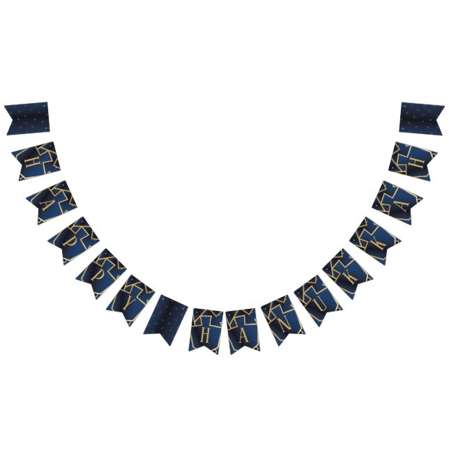 Bannière À Fanions Hanoukka Swallowtail Banner Navy Gold Dreidels (Tout)