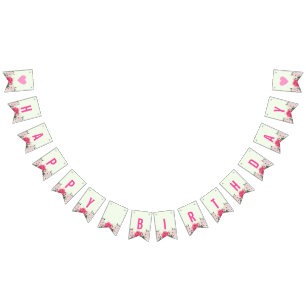 Bannière À Fanions Happy Birthday Watercolor Pink Roses