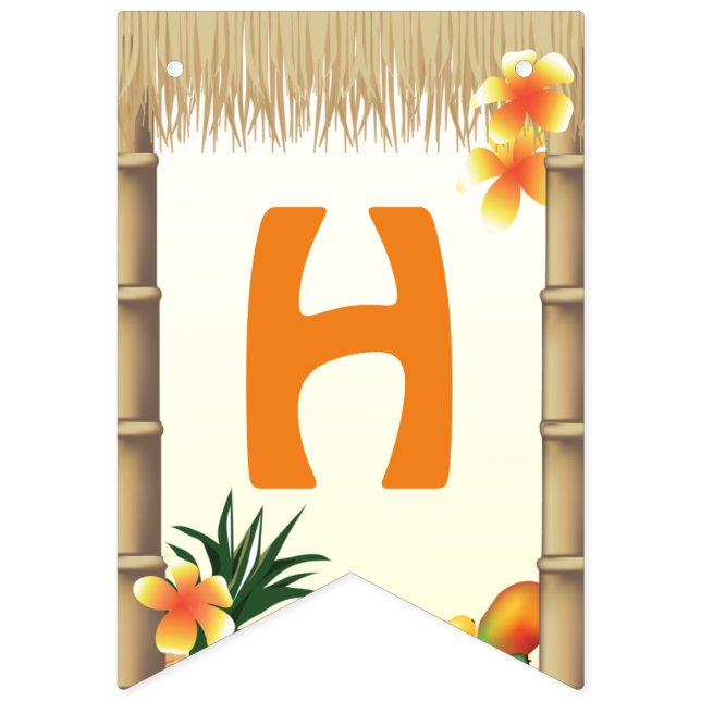 Bannière À Fanions Hawaiian Luau Tiki Hut Tropical Birthday Party (Deuxième drapeau)