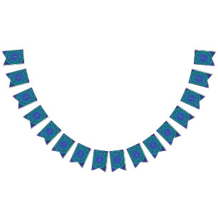 BANNIÈRE À FANIONS HEUREUX ANNIVERSAIRE TENDANCE PEACOCK FEATHER BLUE