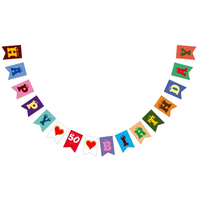 Bannière À Fanions HEUREUX COEURS D'ANNIVERSAIRE PERSONNALISÉS + votr (Tout)