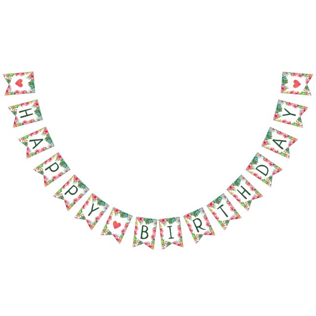 Bannière À Fanions Hibiscus hawaïen tropical Joyeux anniversaire (Tout)