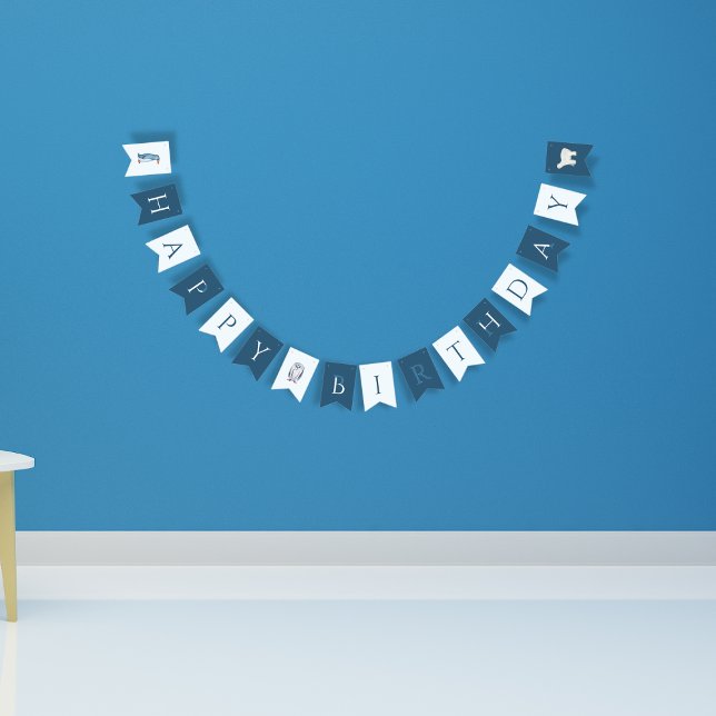 Bannière À Fanions Hiver Arctic Animaux Blue Boy Fête d'anniversaire (Créateur téléchargé)