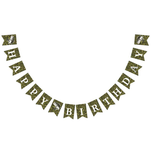 Bannière À Fanions Hommes Joyeux Anniversaire Big Bass Pêche Camoufla (Tout)