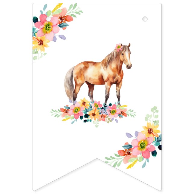 Bannière À Fanions Horse Aquarelle Anniversaire Fête Pony (Premier drapeau)