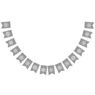 Bannière À Fanions Icy White Frozen Snowflake Élégant Christmas Grey