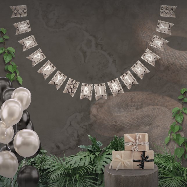 Bannière À Fanions Imprimé Animal Serpent Taupe Anniversaire (Créateur téléchargé)