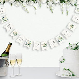 Bannière À Fanions Initiales florales à l'aquarelle et date de mariag