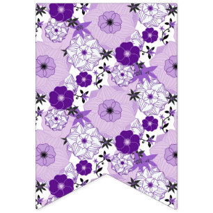 Bannière À Fanions Jardin Fleurs Blanches Violettes Jardinier Saison