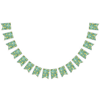 Bannière À Fanions Jaune et Aqua Vintage Ressort Mariage Floral