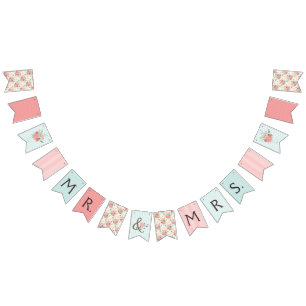 Bannière À Fanions Joli Bleu et Corail Motif Bunting Mariage