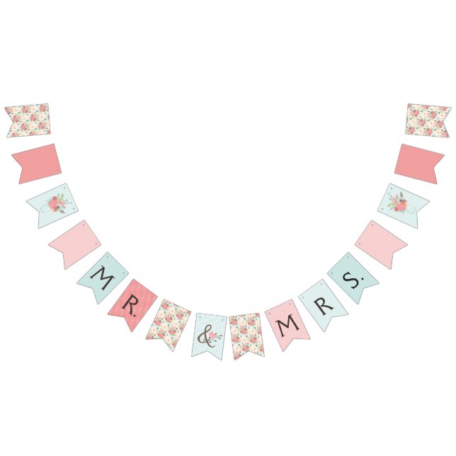 Bannière À Fanions Joli Bleu et Corail Motif Bunting Mariage (Tout)