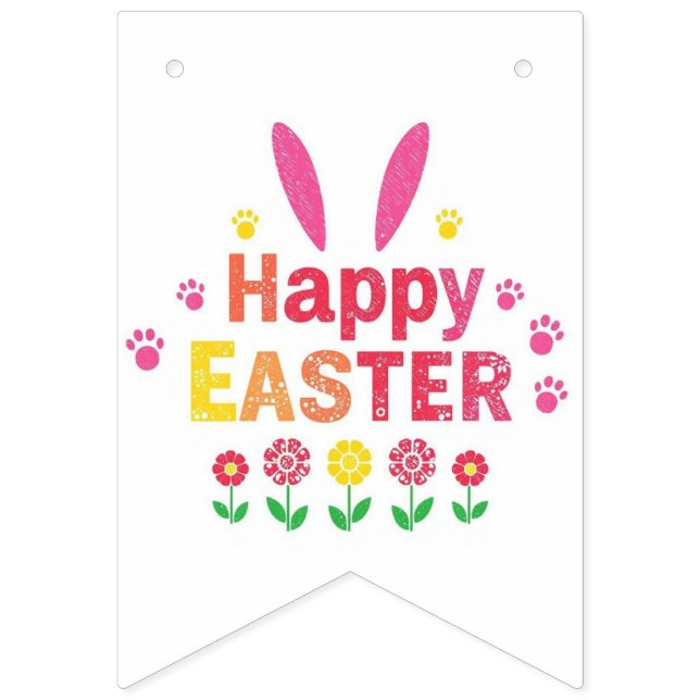 Bannière À Fanions joli lapin peignant des œufs de Pâques papier d'em (Premier drapeau)