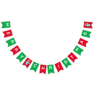 Bannière À Fanions Joli manchot de Noël Père Noël Scarf vacances