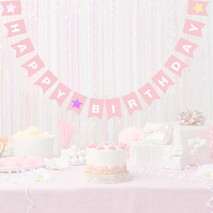 Bannière À Fanions Joli Pastel Rose fille joyeuse Anniversaire