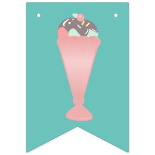 Bannière À Fanions Joli sundae de glace rose poudré avec paillettes