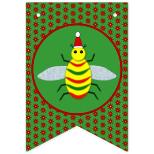 Bannière À Fanions Jolie abeille de Noël et fleurs de Poinsettia