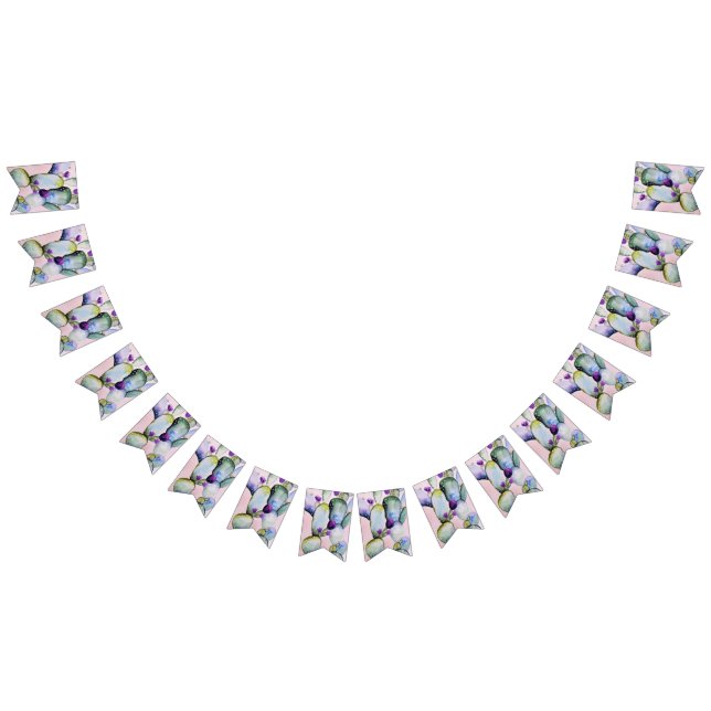 Bannière À Fanions Jolie aquarelle Cactus & Purple Blossoms (Tout)