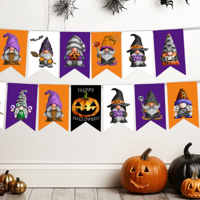 Bannière À Fanions Jote Halloween Gnomes Orange Purple Party (Créateur téléchargé)