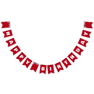 Bannière À Fanions Jote Red Ladybug Polka dot floral Fleur Anniversai