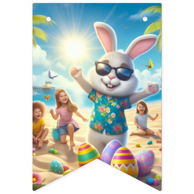 Bannière À Fanions Joyeuses Pâques !! Lapin et Texte  (Seizième drapeau)
