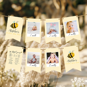 Bannière À Fanions Joyeux 1er anniversaire abeille jour Fille Mignonn